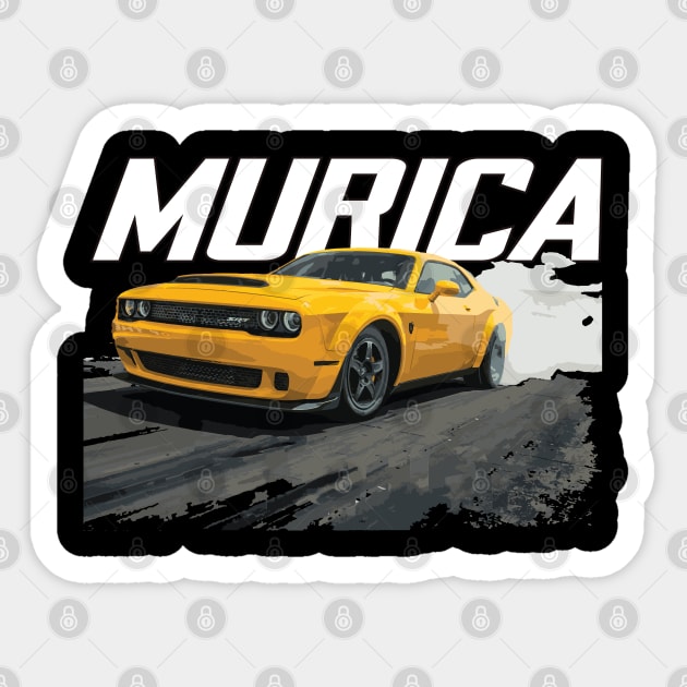 MURICA  Charger challenger Hellcat Widebody SRT yellow jacket burnout 1/4 mile drag Sticker by cowtown_cowboy